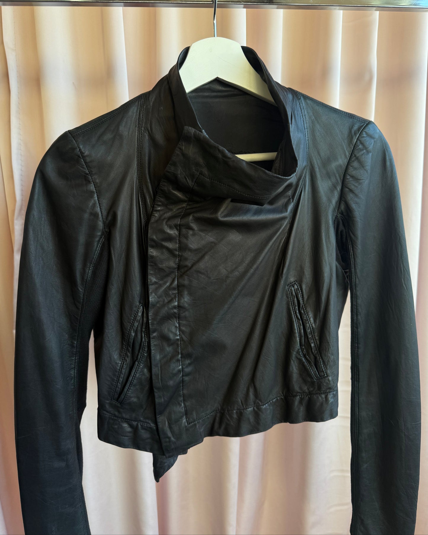 Rick Owens Olmar & Mirta 2000's Black Lamb Leather Cropped Jacket