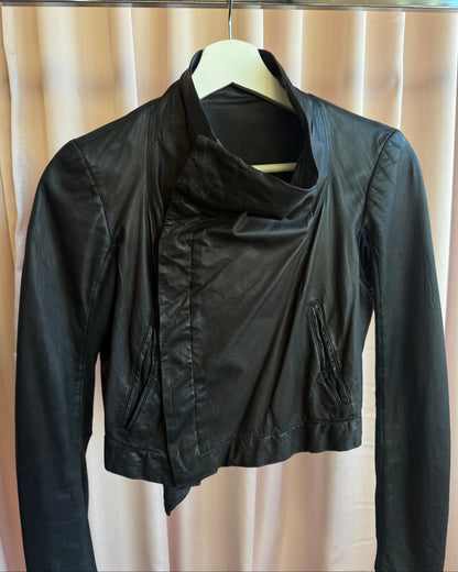 Rick Owens Olmar & Mirta 2000's Black Lamb Leather Cropped Jacket