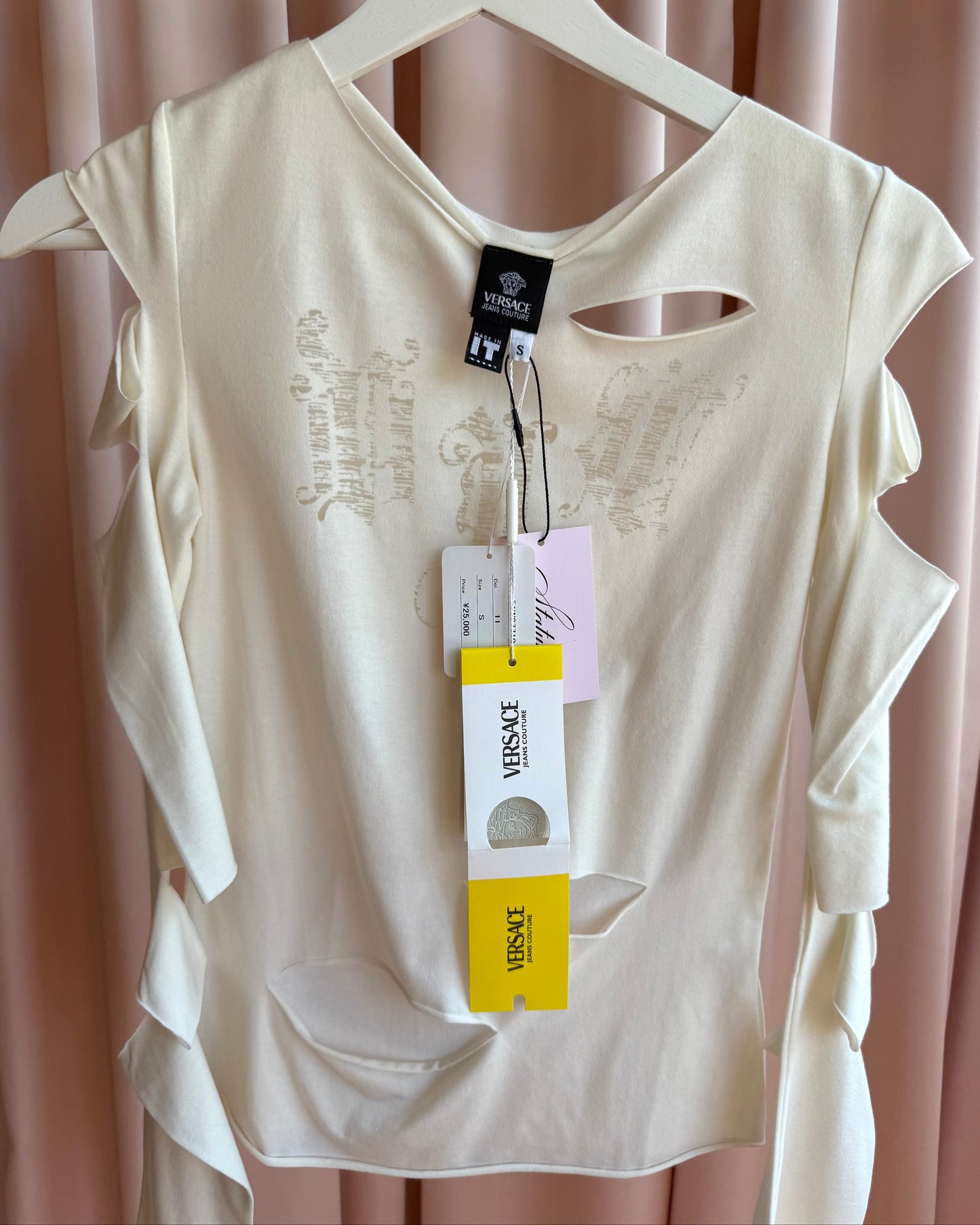 Versace Jeans Couture Deadstock Cut Out Cream Long Sleeve Top