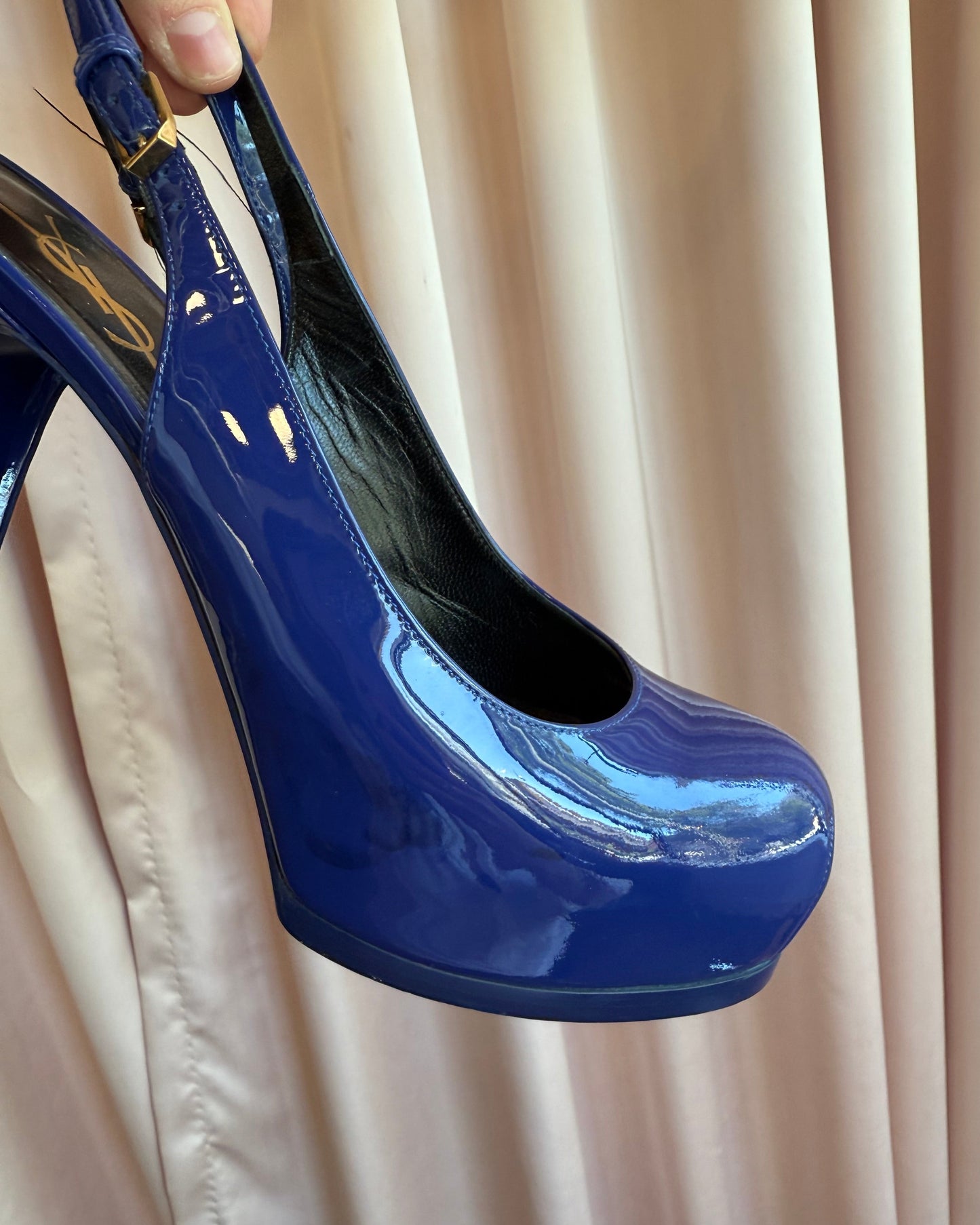 Saint Laurent YSL Cobalt Blue Patent Leather Slingback Tribtoo Pumps