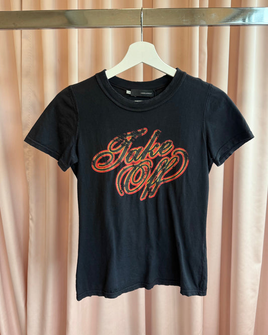 Dsquared² F/W 2004 "Take Off" Black Graphic T-Shirt