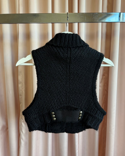 Japanese Brand Black Napoleon Sheepskin Knit Cropped Vest