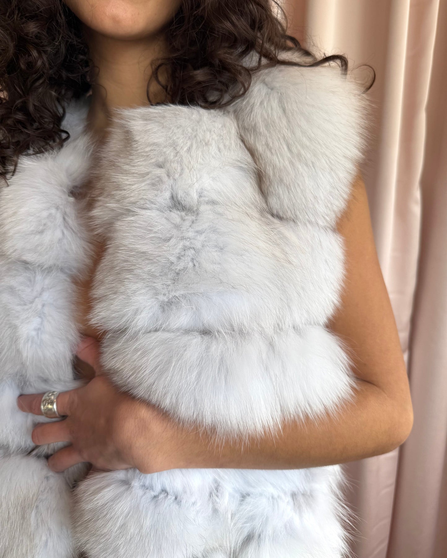 Dyed Icy Blue Genuine Fox Fur Vest