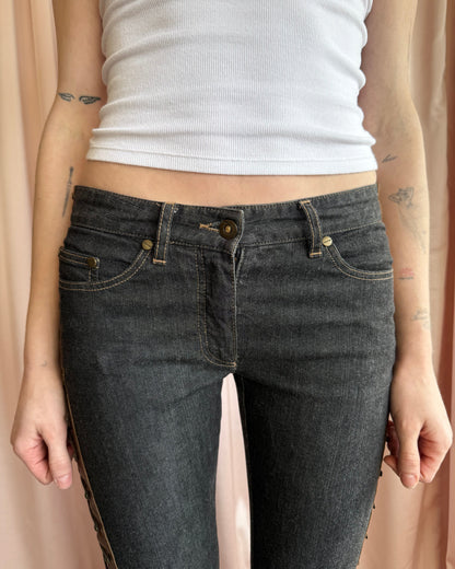 Alexander McQueen F/W 2002 "Supercalifragilistic" Lace Up Leather Denim Skinny Jeans