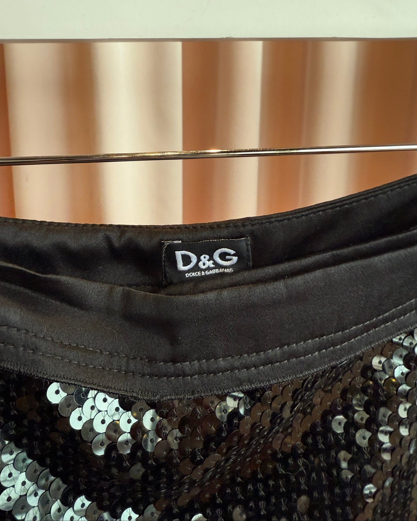 D&G Silk Panelled Wrap Style Black Sequins Midi Skirt