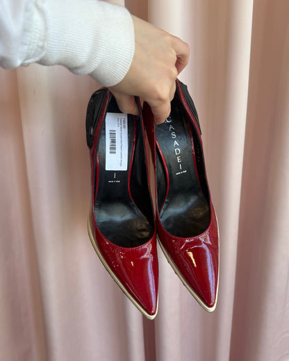 Casadei Sporty Mesh Accent Red Patent Leather Pumps