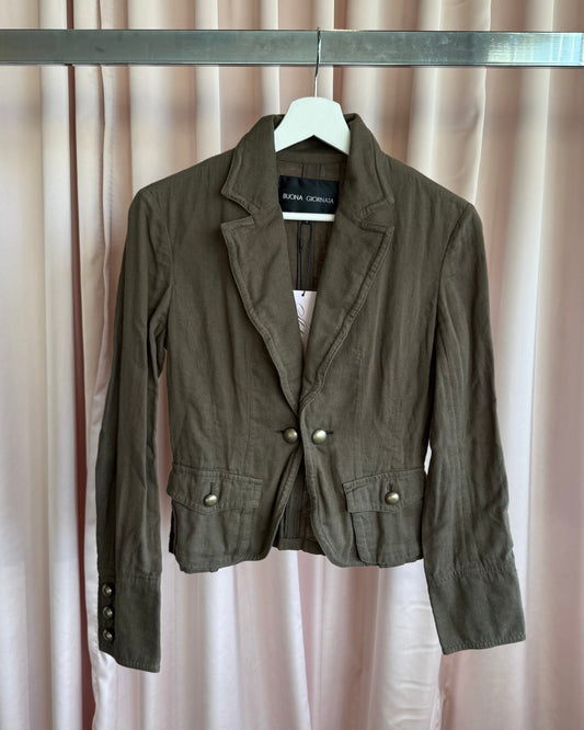 Buona Giornata Khaki Cotton Wire Lapel Tailored Blazer Jacket