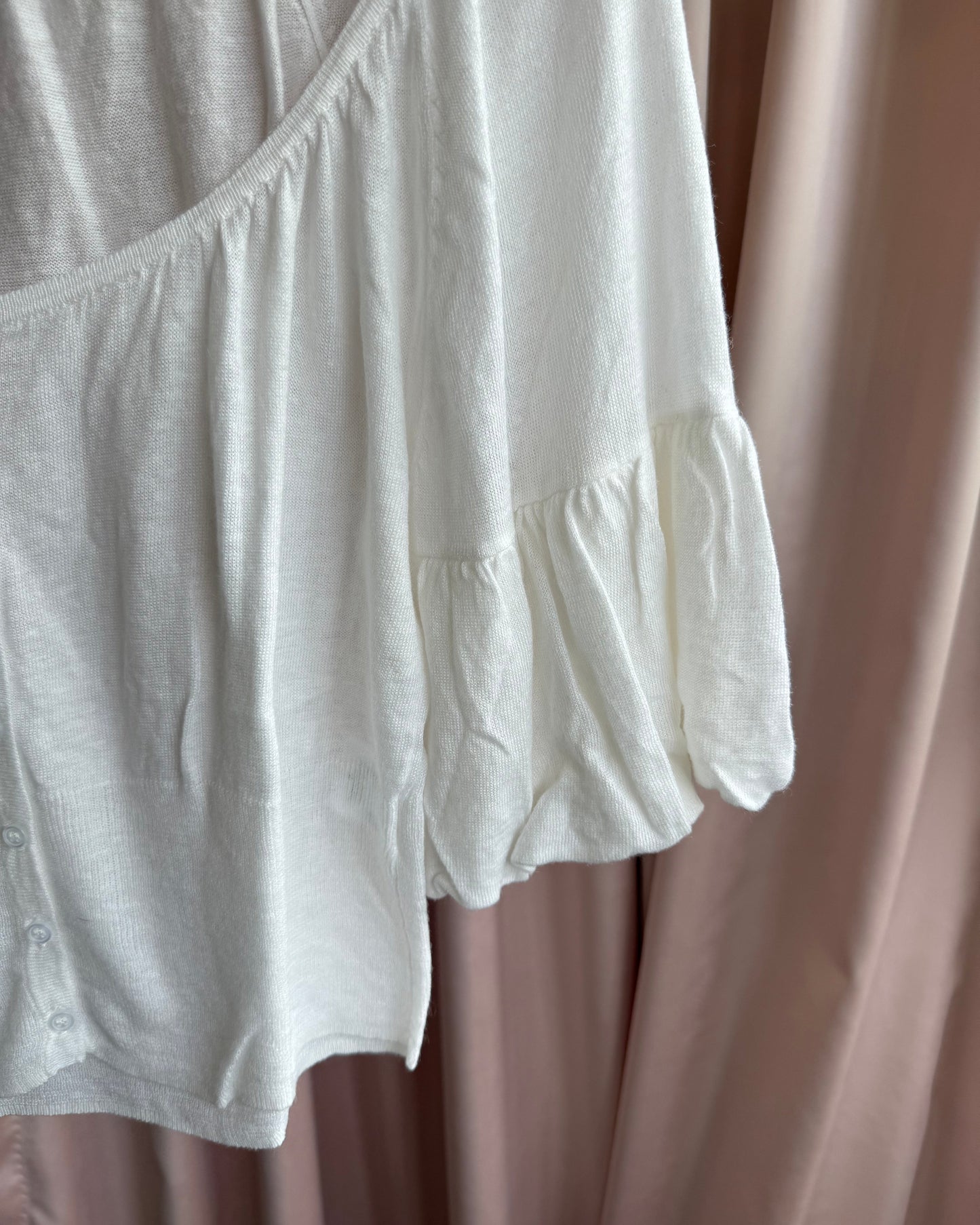 Japanese Brand White Linen Blend 5/8 Sleeve Cardigan