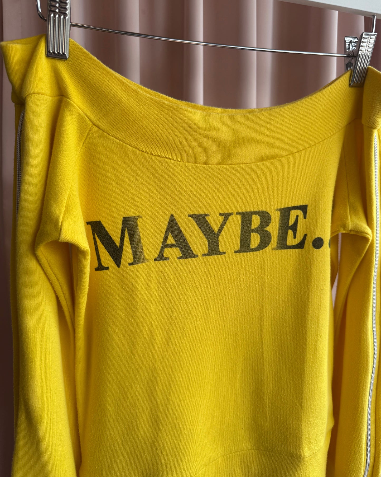 Yellow "Maybe..!" Off The Shoulder Zipper Long Sleeve Top