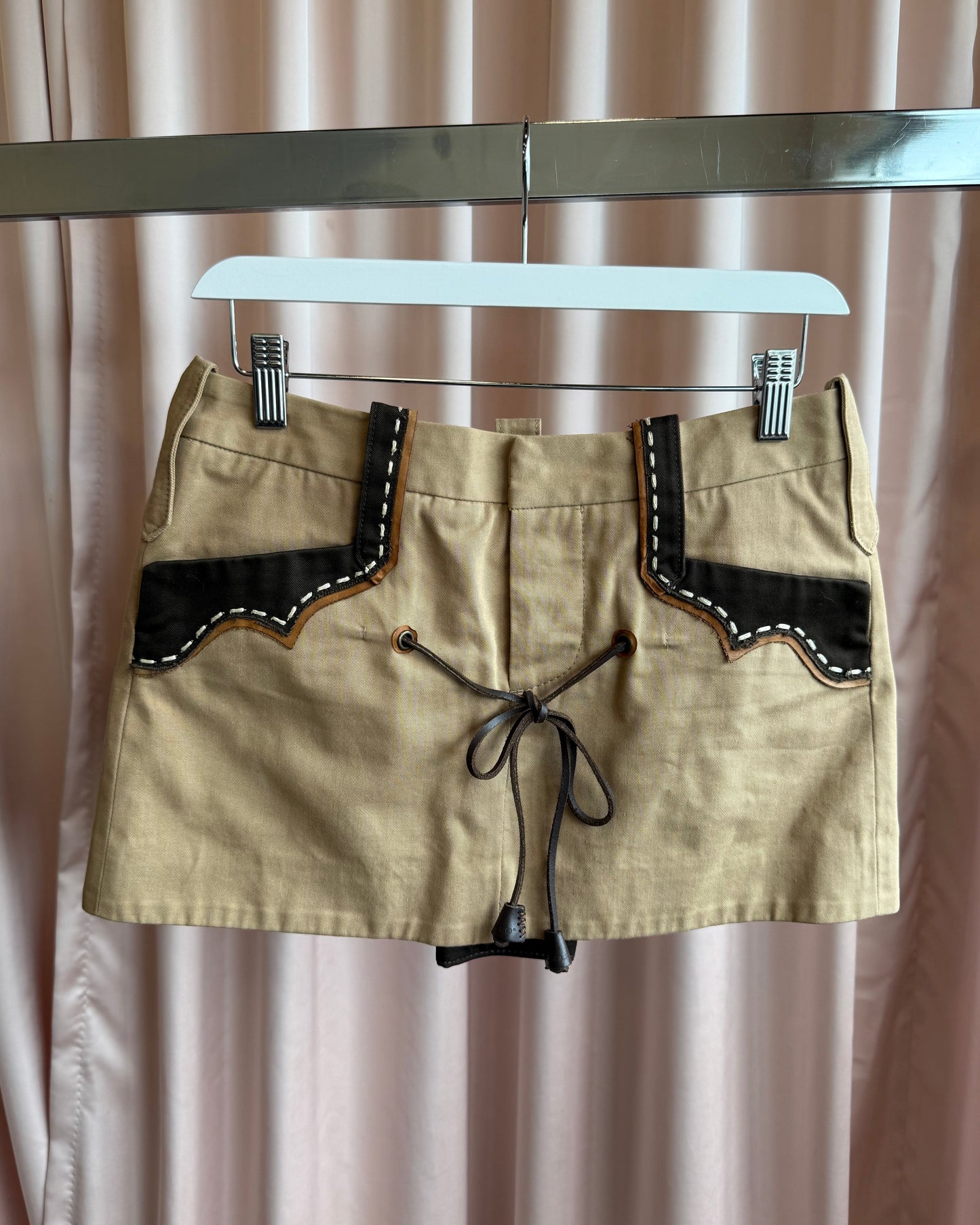 Dsquared² S/S 2006 Leather Lace Khaki Mini Skirt