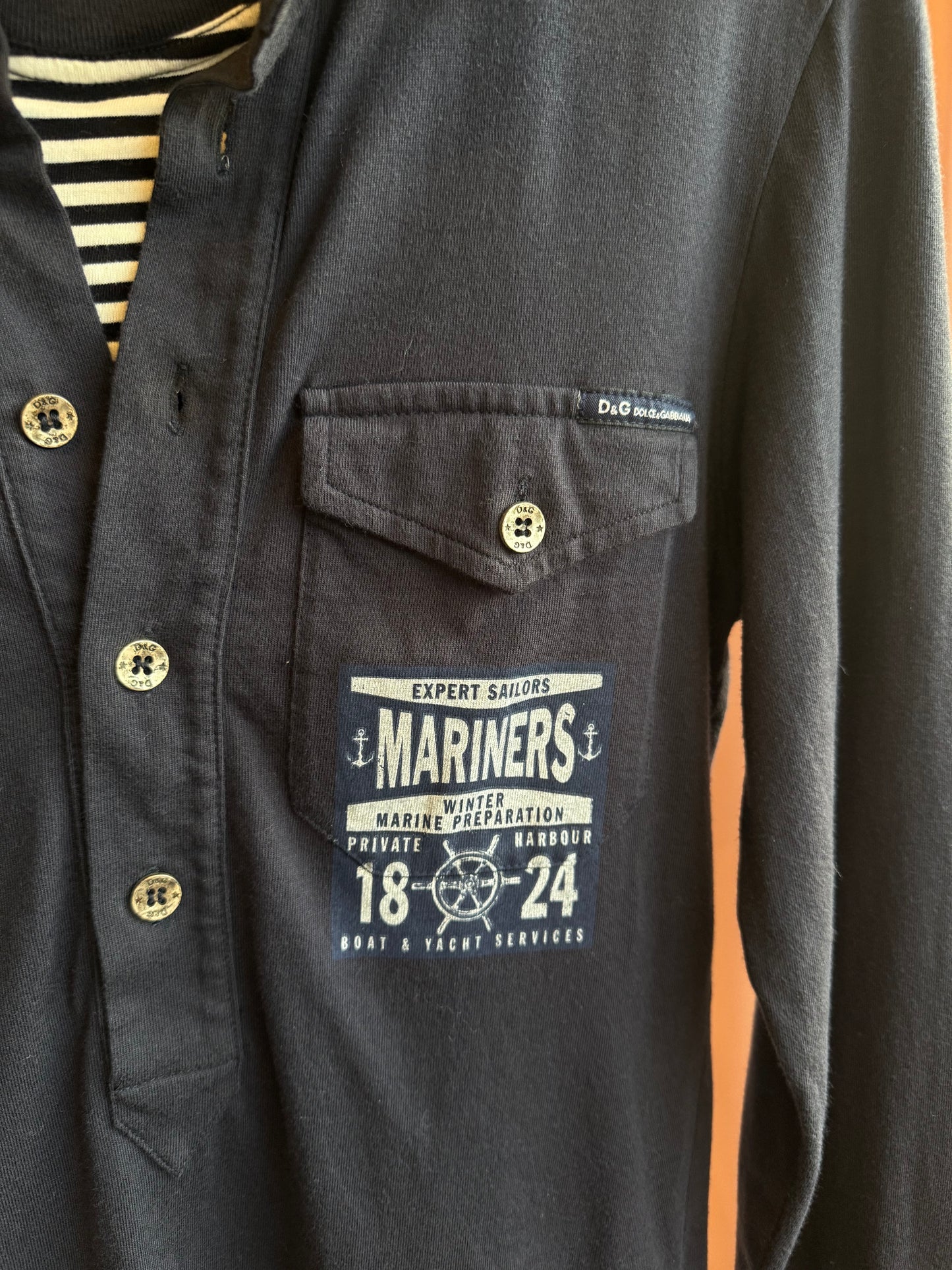 D&G F/W 2006 Men's Sailor Inspired Double Layer Long Sleeve Polo Shirt