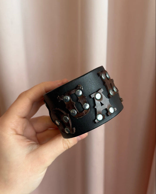 Dsquared² Studded Black & Brown Leather Bangle Bracelet