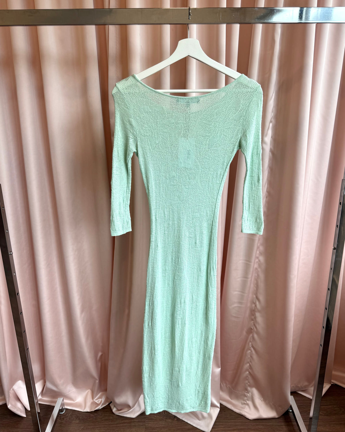 Italian Designer Mint Green Knit Lace Bodycon Dress