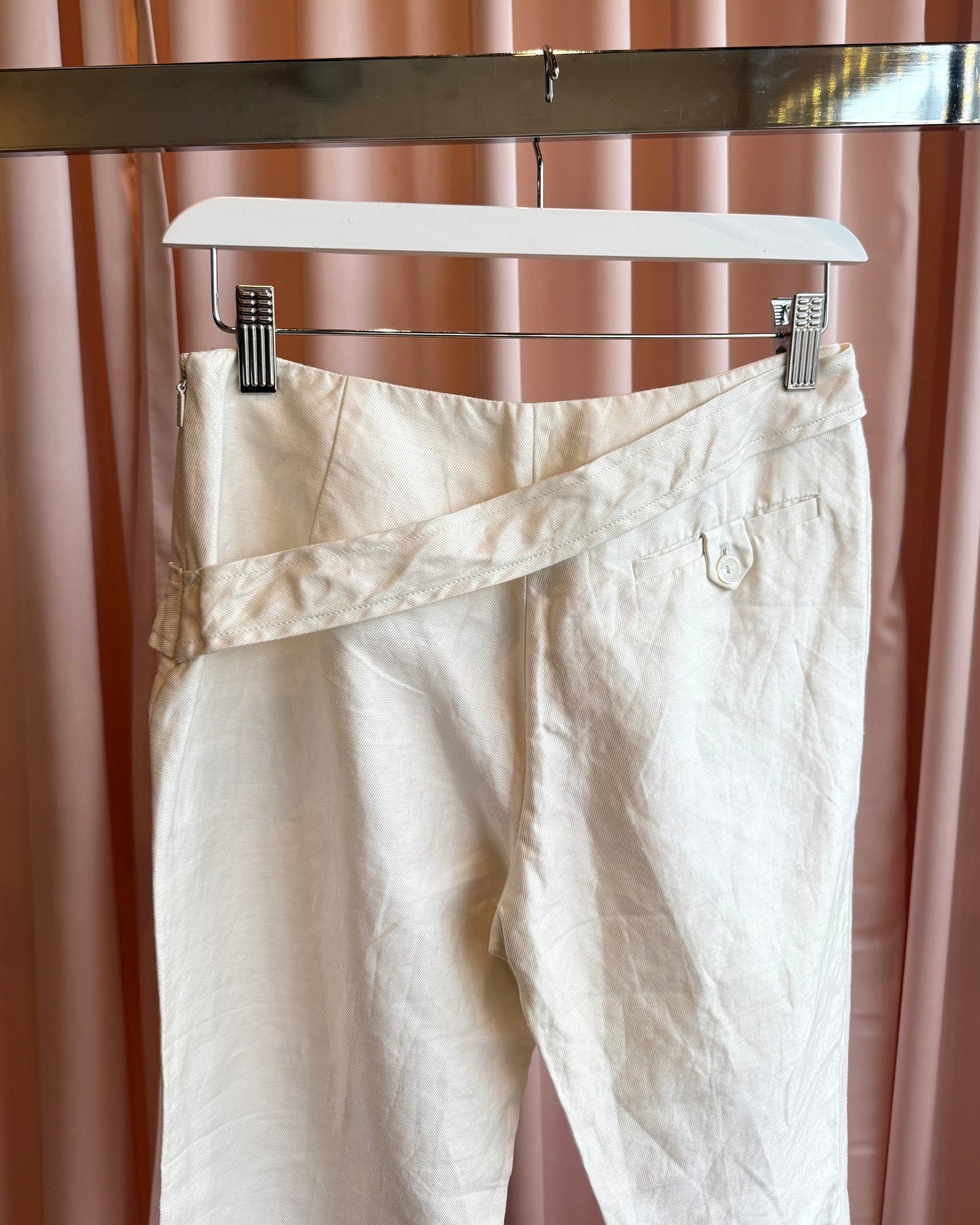 Gucci 2003 by Tom Ford White Belted Low Rise Slim Cut Trousers