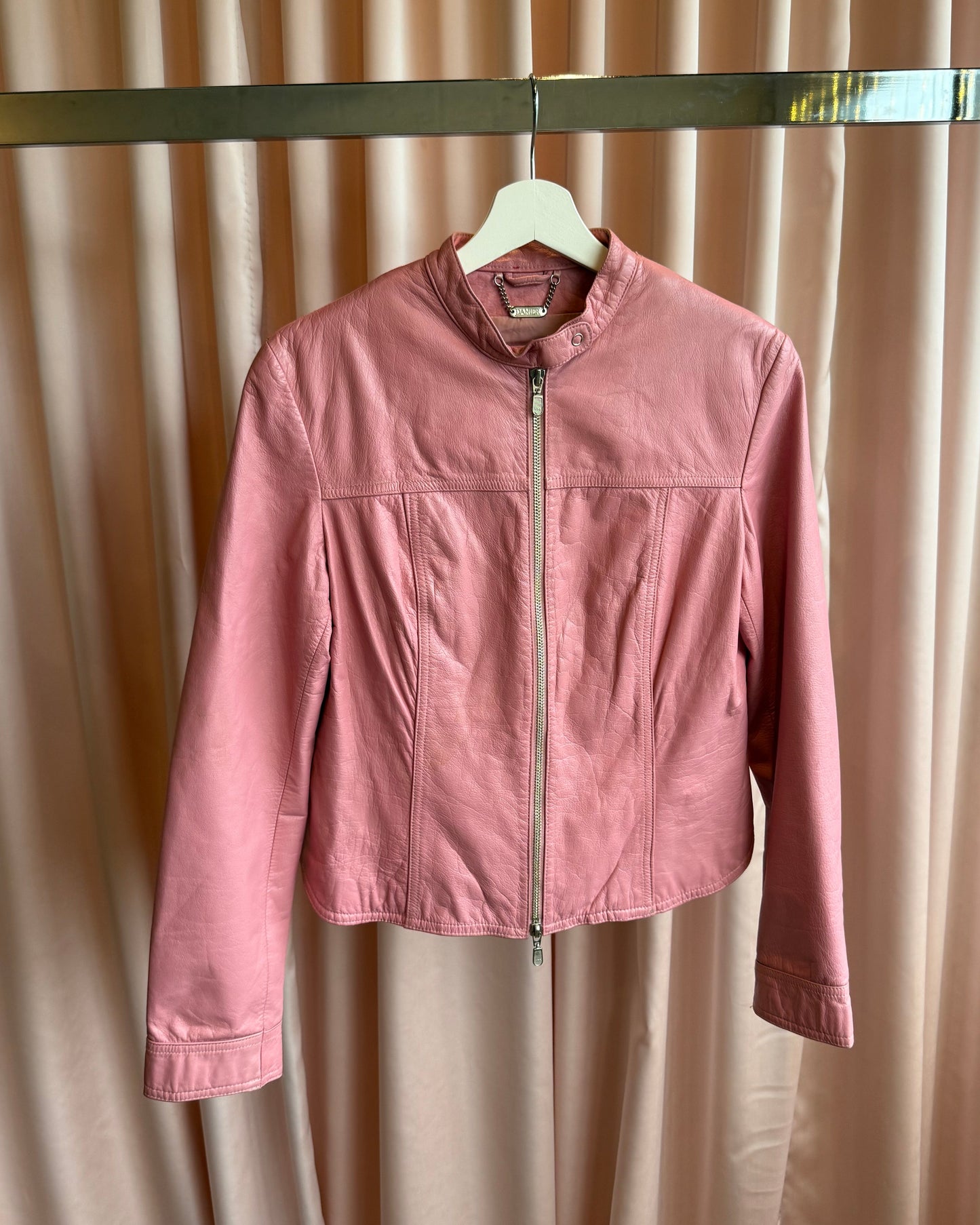 Danier Pink Genuine Leather Café Racer Jacket