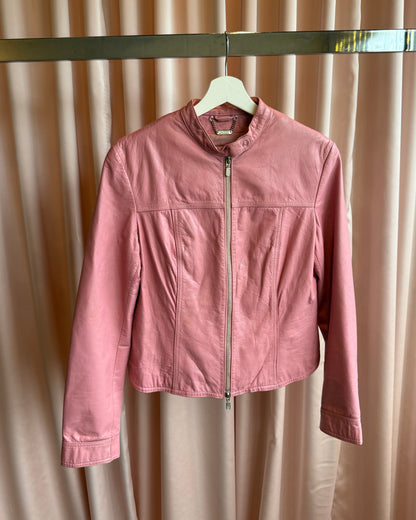 Danier Pink Genuine Leather Café Racer Jacket