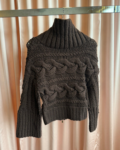 Japanese Brand Chocolate Brown Wool Blend Knit Zip Up