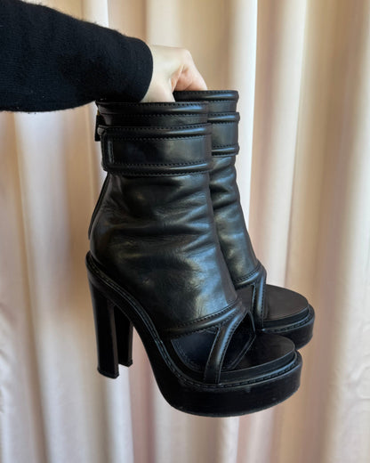Givenchy Black Leather Platform Open Toe Boots