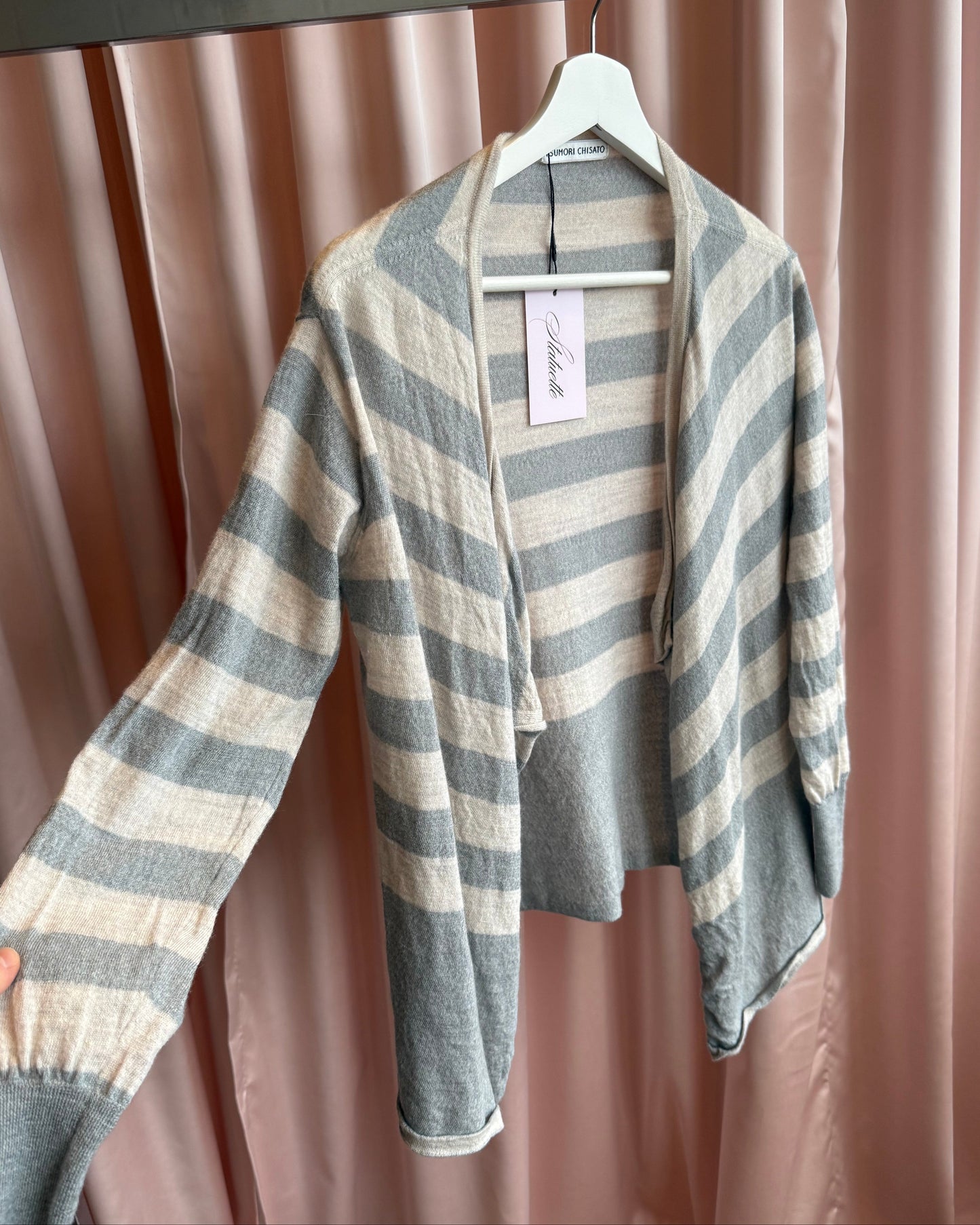Tsumori Chisato Striped Grey Wool Open Cardigan