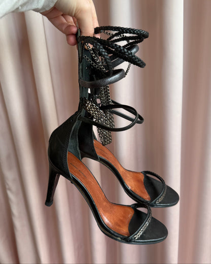 Isabel Marant Black Leather Chain Strap Heels