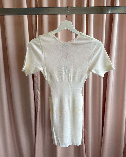 Italian Pointelle Wool Surplice Short Sleeve Top/Mini Dress