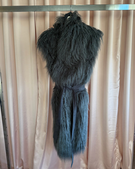 Diesel Reversible Dark Grey Shaggy Faux Fur Long Vest