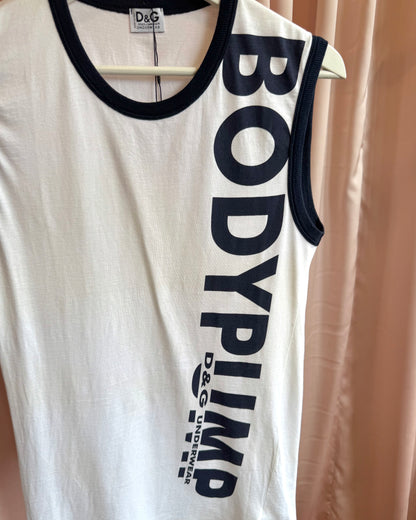 D&G Underwear "Body Pump" Graphic Navy & White Ringer Tank Top