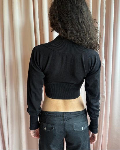 Dolce & Gabbana Black Wool Blend Cropped V-Neck Sweater