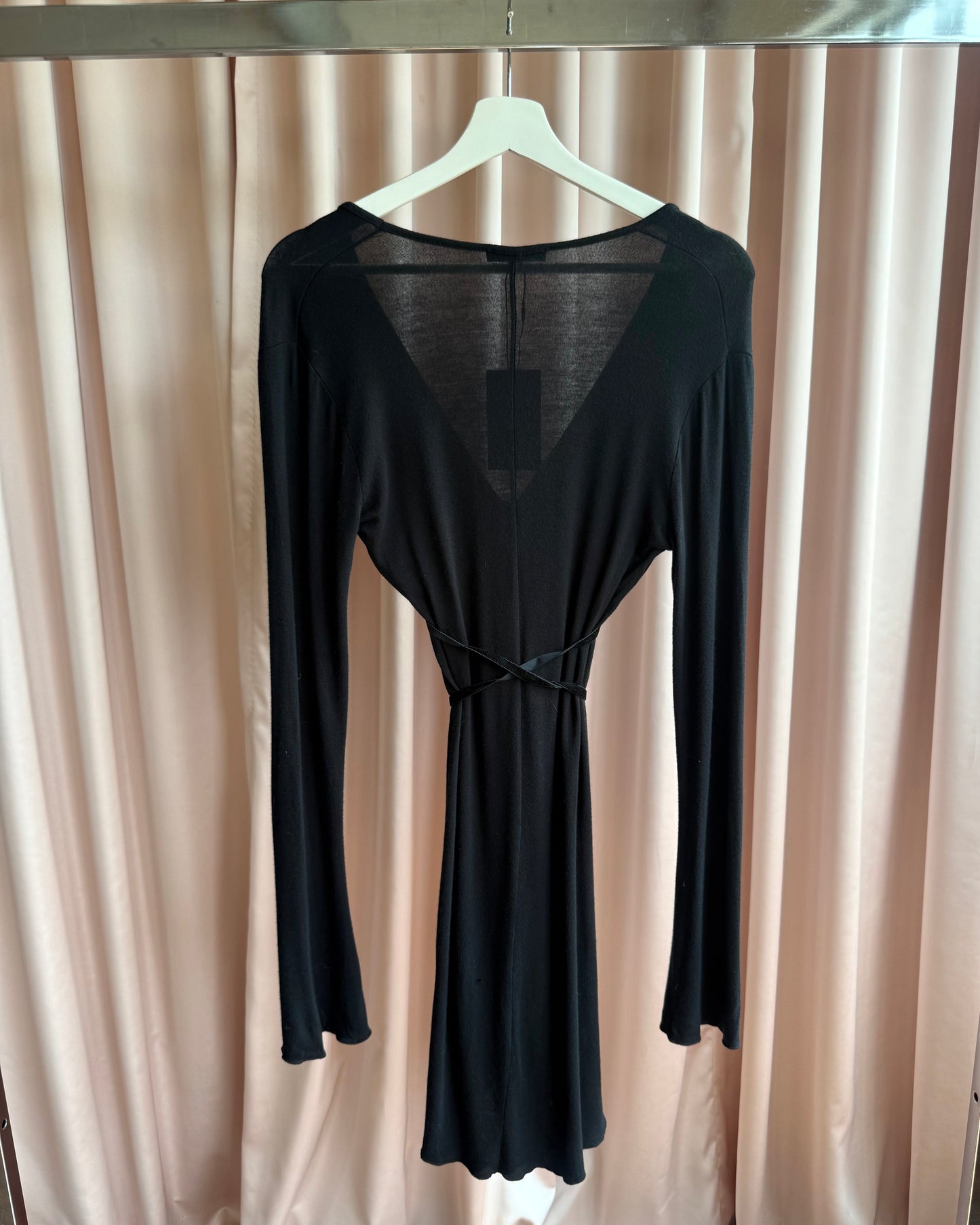 Italian Brand Black Long Bell Sleeve Tie Dress