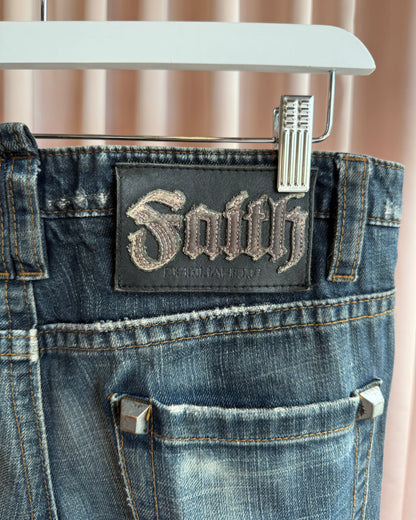 Dsquared² F/W 2005 Distressed Studded "Faith" Patch Denim