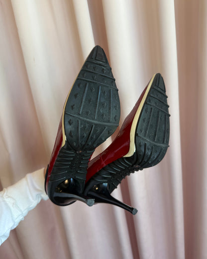 Casadei Sporty Mesh Accent Red Patent Leather Pumps
