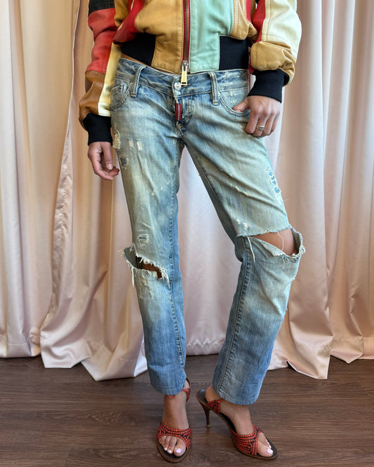 Dsquared² Low Rise Distressed Light Wash Denim