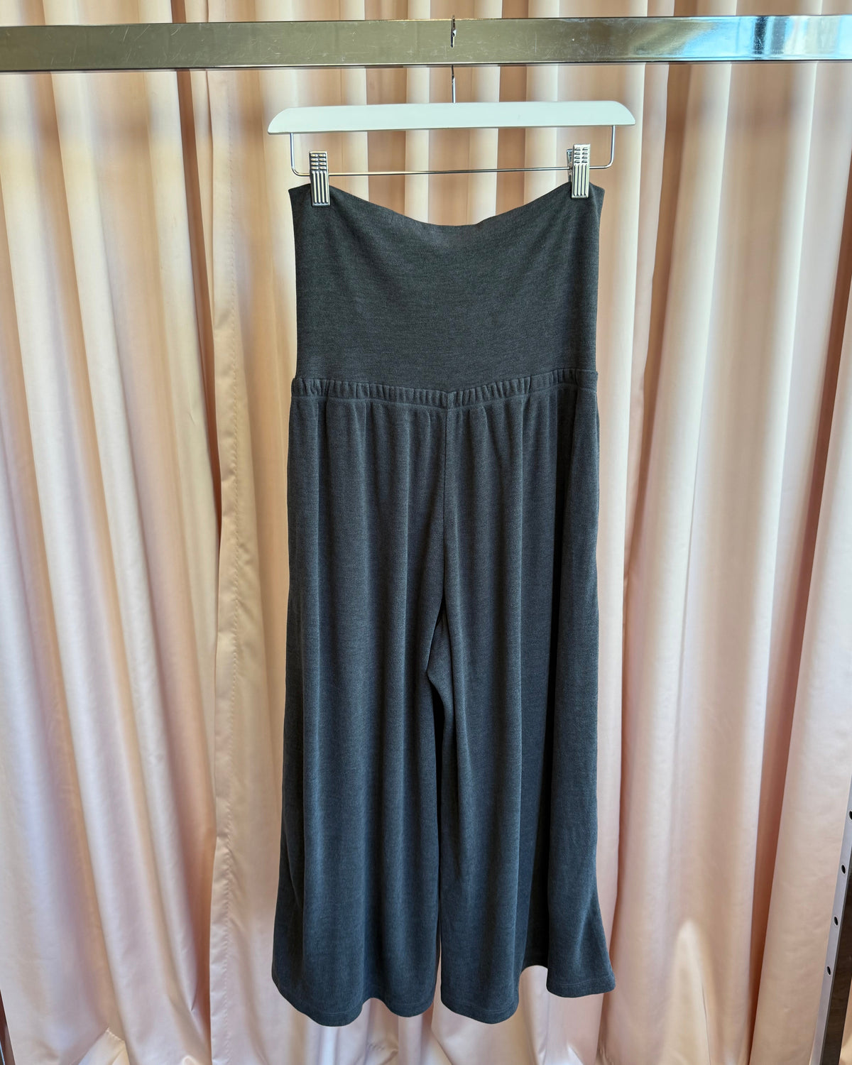 Y's for living Brushed Charcoal Grey Fold Over Waist Wide Leg Pants