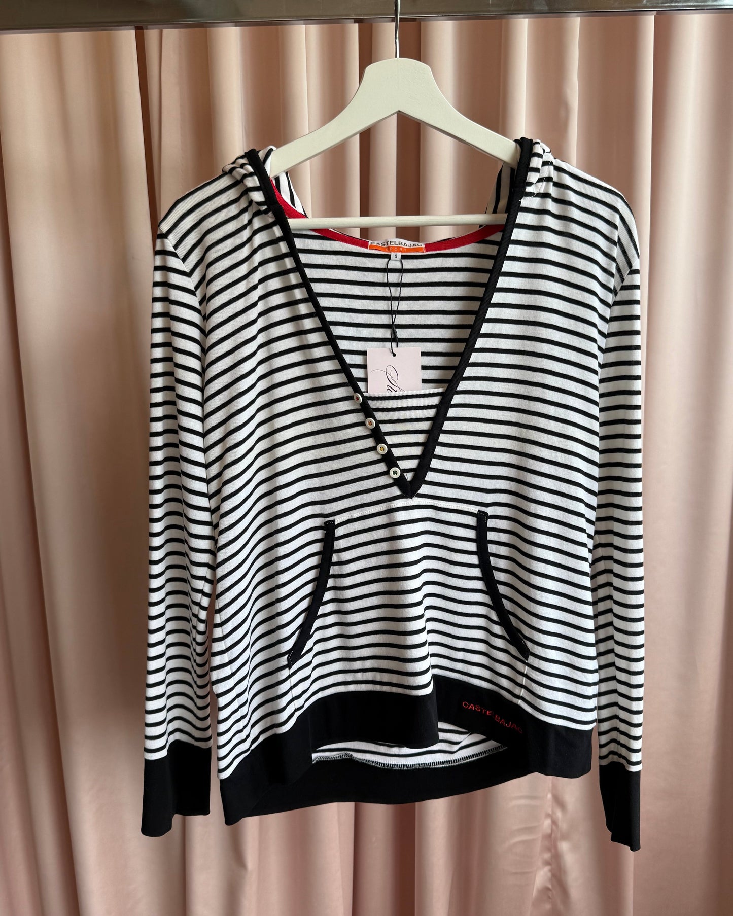 Castelbajac Sport Black & White Striped Henley Hoodie