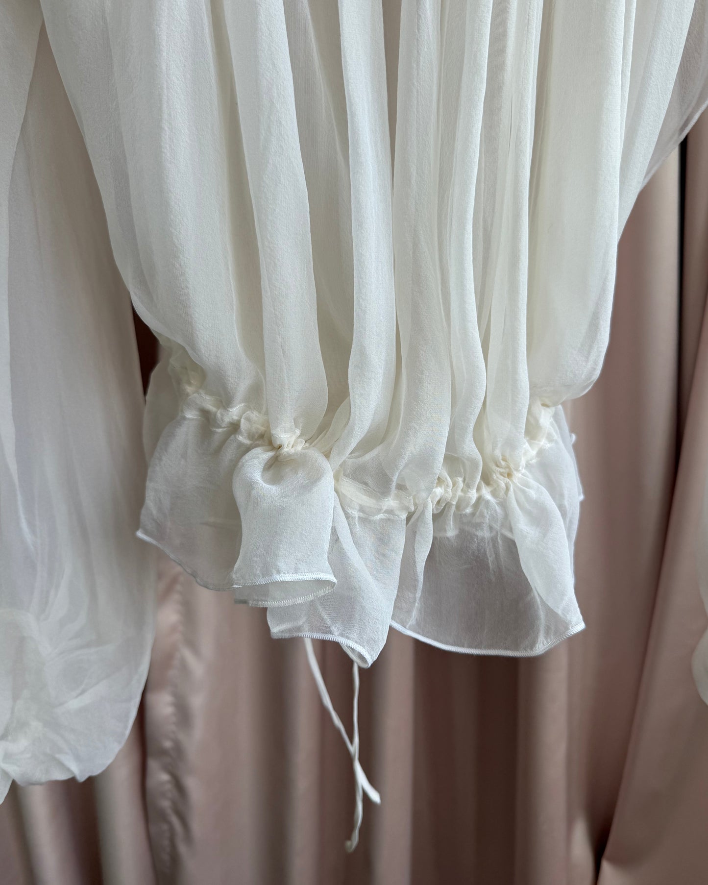 John Richmond Sheer White 100% Silk Bishop Sleeve Blouse