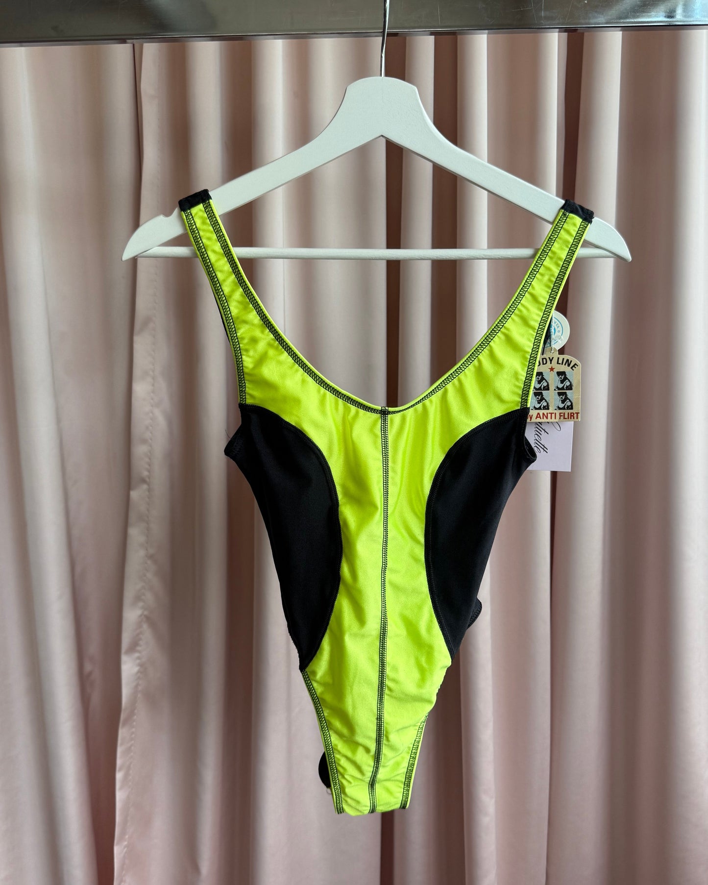 French Brand Deadstock Neon Green & Black One Piece Swimsuit