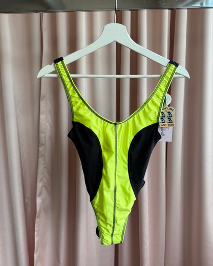 French Brand Deadstock Neon Green & Black One Piece Swimsuit