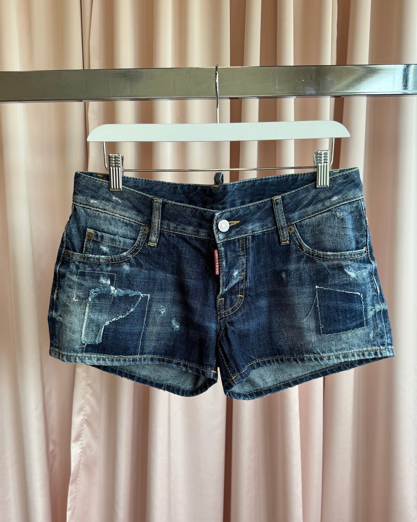 Dsquared² 2014 Distressed Patchwork Low Rise Denim Shorts
