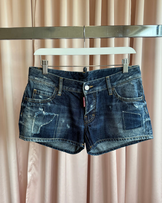 Dsquared² 2014 Distressed Patchwork Low Rise Denim Shorts