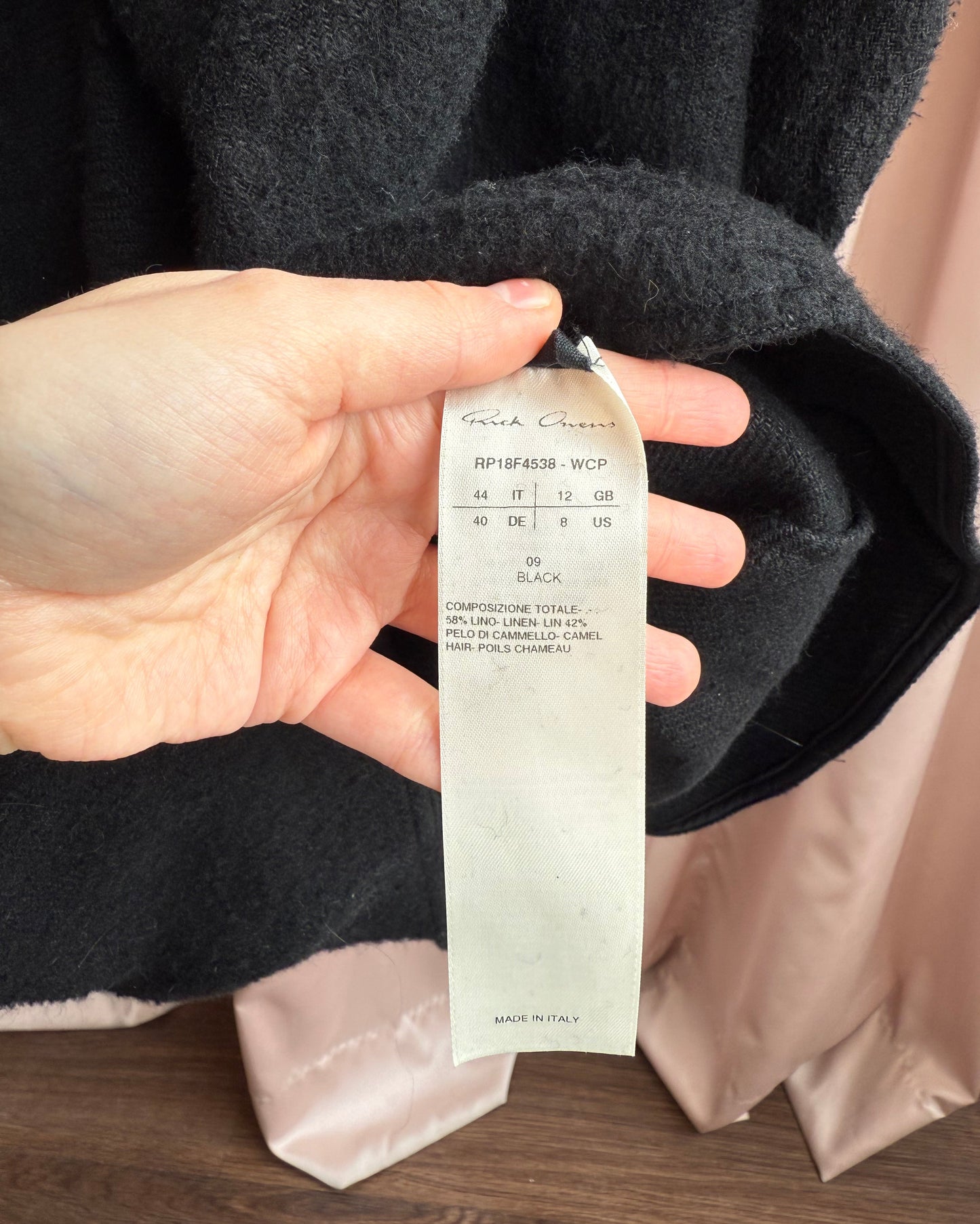 Rick Owens F/W 18 Sisyphus Black Linen & Camel Hair Halter Dress