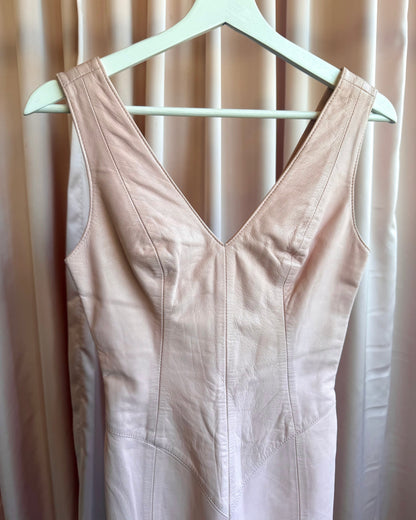 Canadian Made Baby Pink Genuine Leather V-Neck Bodycon Dress