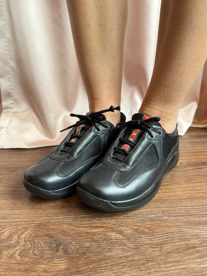 Prada America’s Cup Black Leather Sneakers