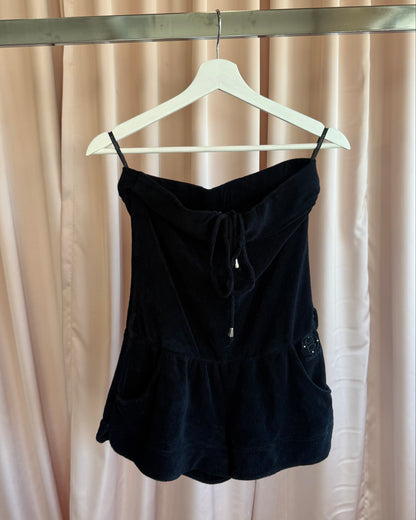 Bebe Black Strapless Terry Cloth Romper