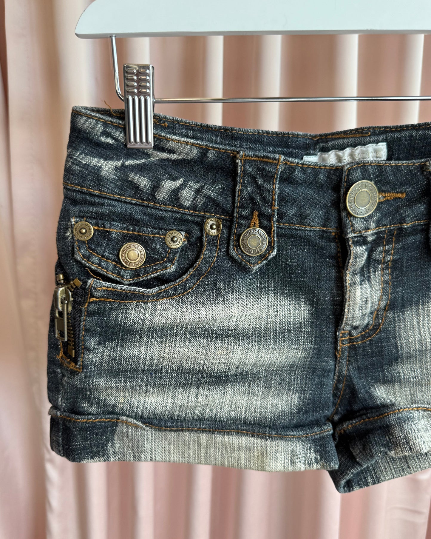 Japanese Brand Zipper Detail Faded Denim Mini Shorts