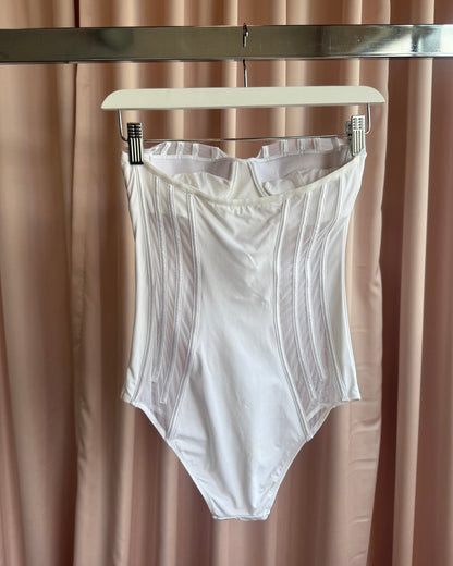 La Perla White Boned Sheer Strapless One Piece Swimsuit