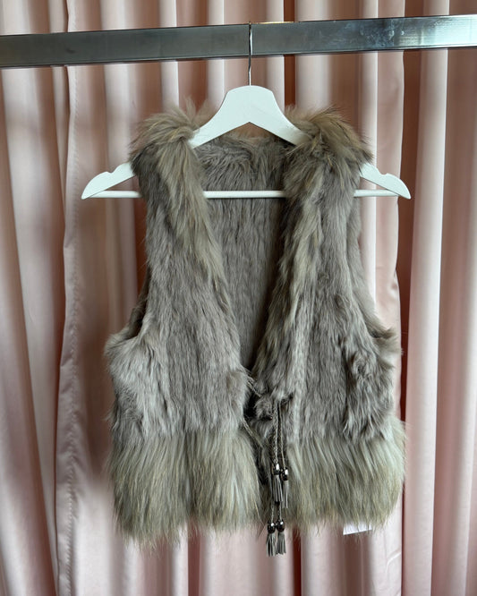 Japanese Brand Grey Rabbit & Raccoon Fur Horn Toggle Vest