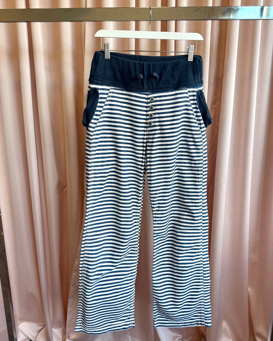 Kapital Navy & White Striped Cotton Wide Leg Drawstring Pants