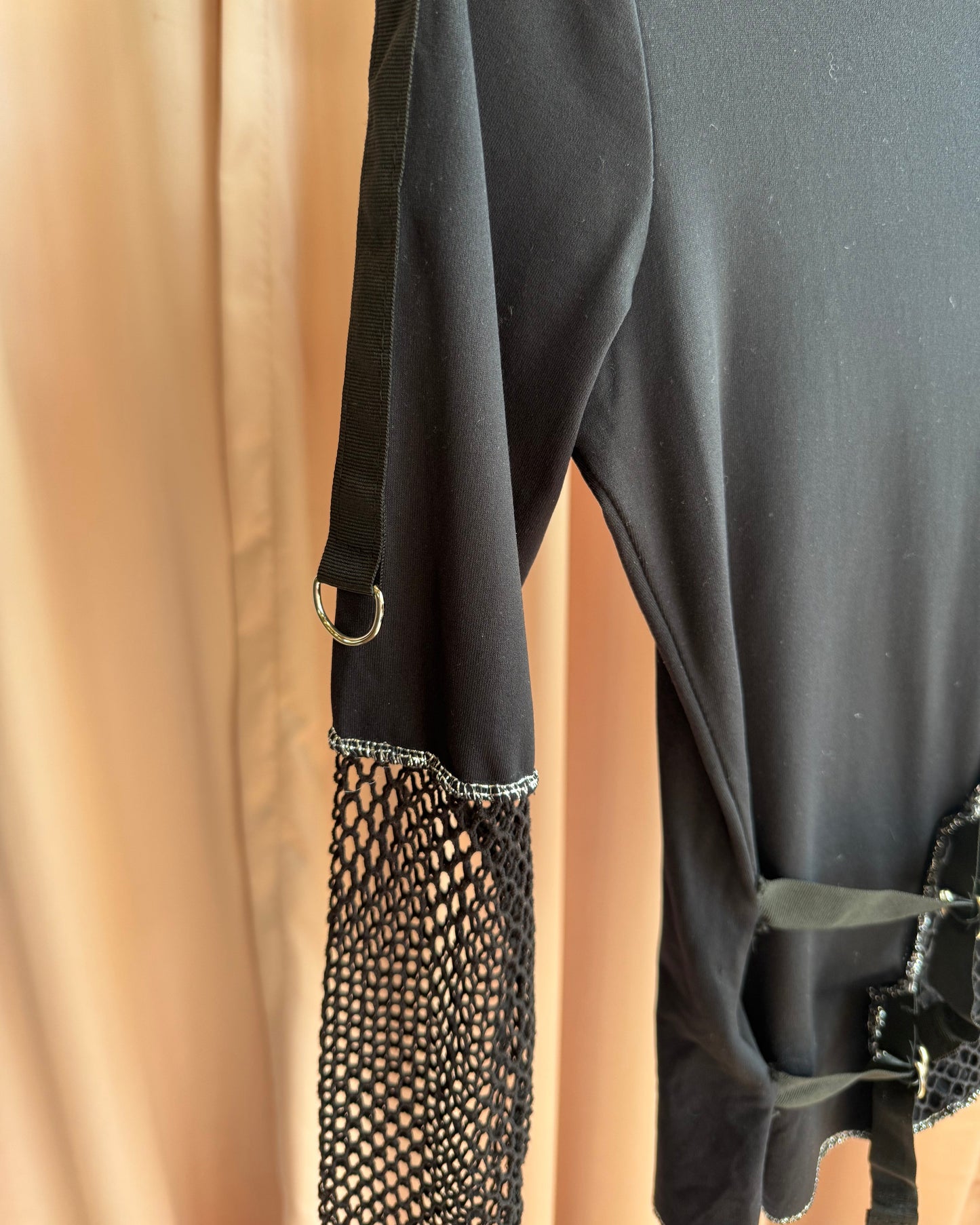 Italian Brand Black Fishnet Panel Long Sleeve Top