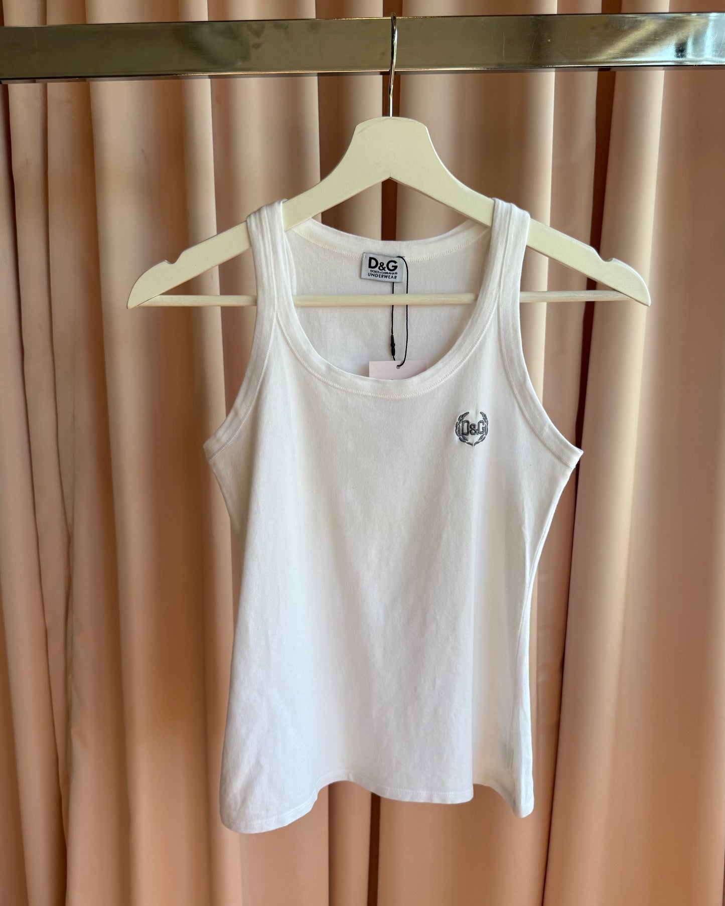 D&G Underwear Logo Embroidered White Tank Top