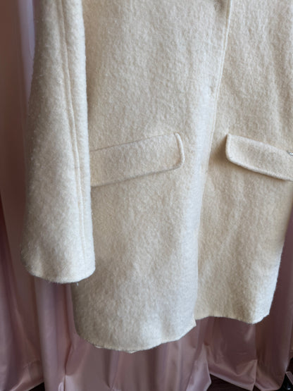Italian Brand Ivory Wool Faux Fur Split Hood Coat